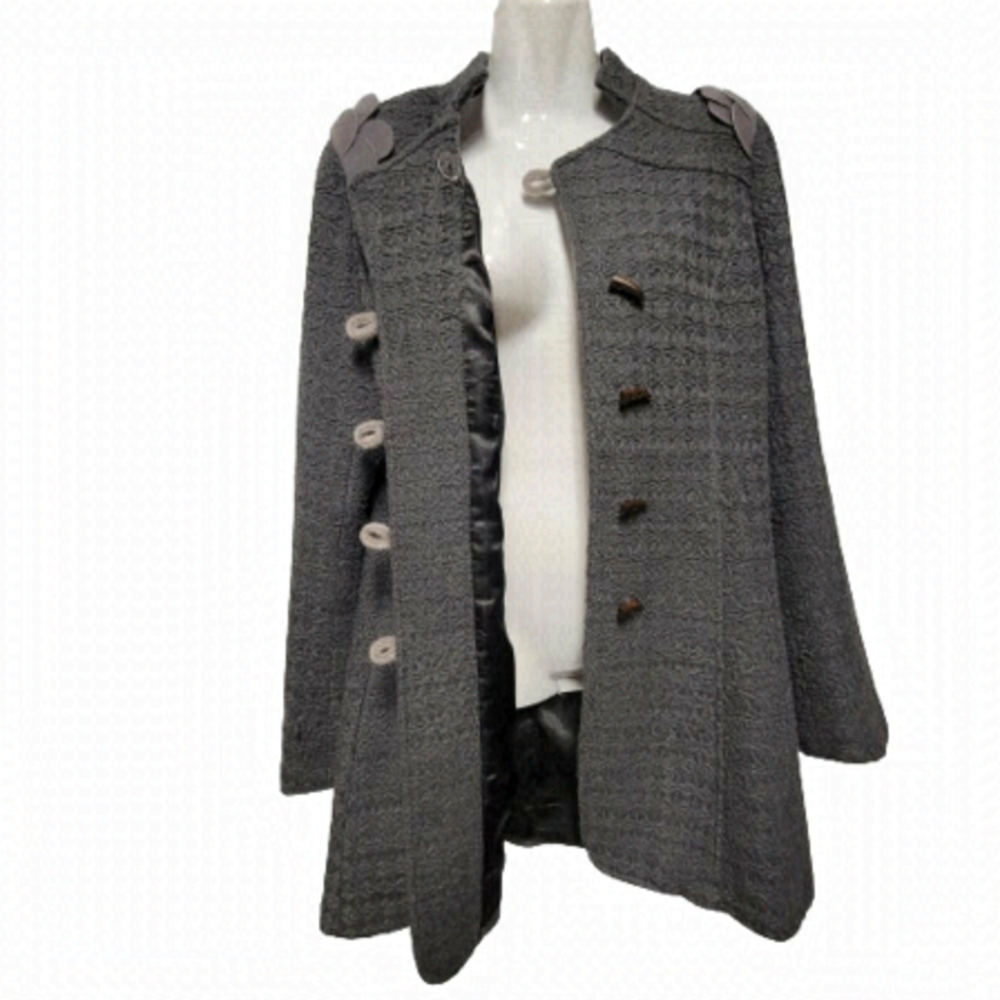 Wool Jacket Grey Poly Wool Coat Size L- Pink Martini